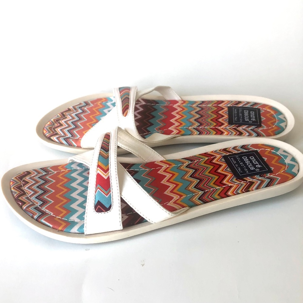 Andre Assous White With Multi Color Zigzag Patter… - image 2
